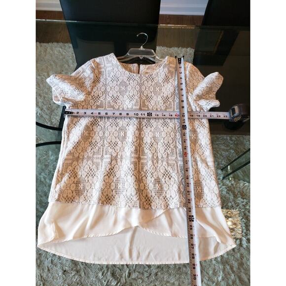 Anthropologie Pleione White Floral Nylon Round Neck Short Sleeve Blouse Large - Picture 11 of 12